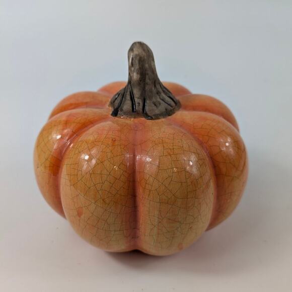 Ceramic Pumpkin Tabletop Decor Crazed Fall Thanksgiving Halloween Signed Squash - Picture 5 of 7